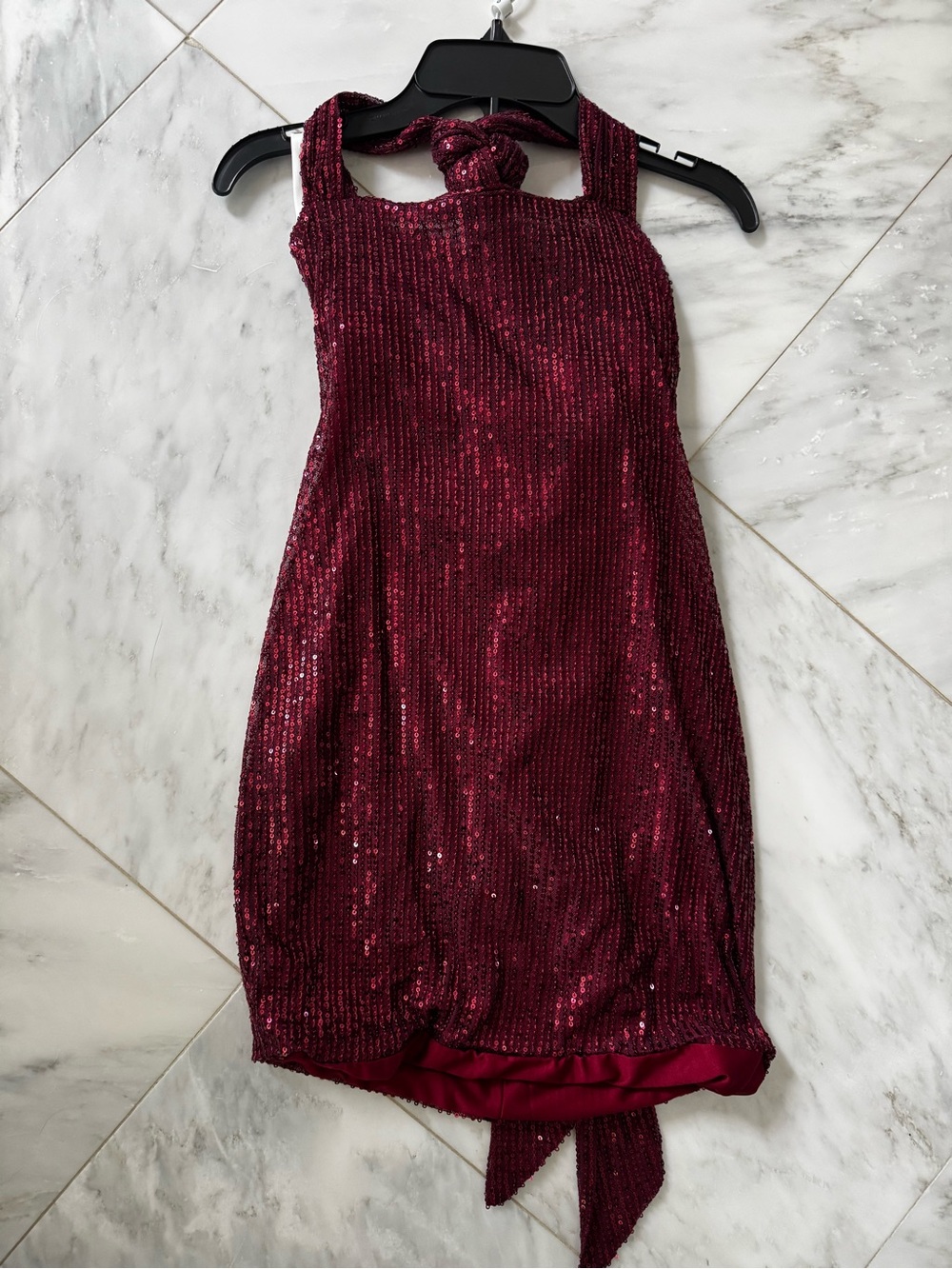 Women's Sequin Halter Cocktail Dress - Burgundy
